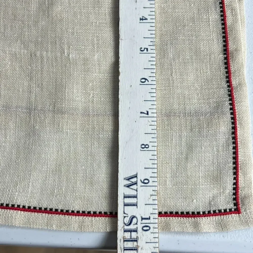 Vintage Tea Napkins Red Green Square Embroidered 6 pcs set